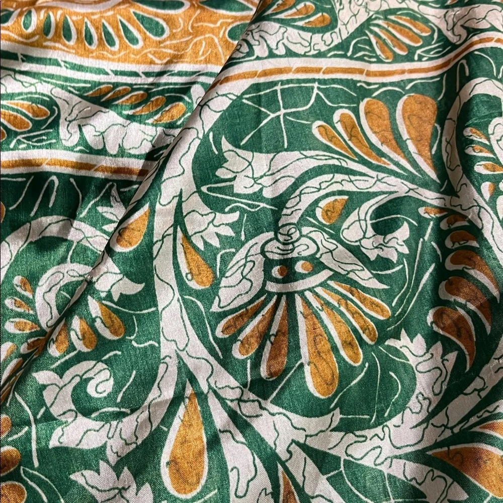 DARN GOOD YARN NWT Boho Granola 100% Silk Teal Sari Wrap Midi Skirt O/S (4-12)